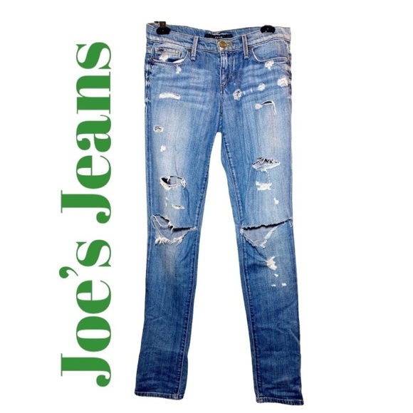 JOE’S JEANS Cigarette Distressed Busted Knee Shae Wash Jeans, Size 25 - Picture 2 of 9